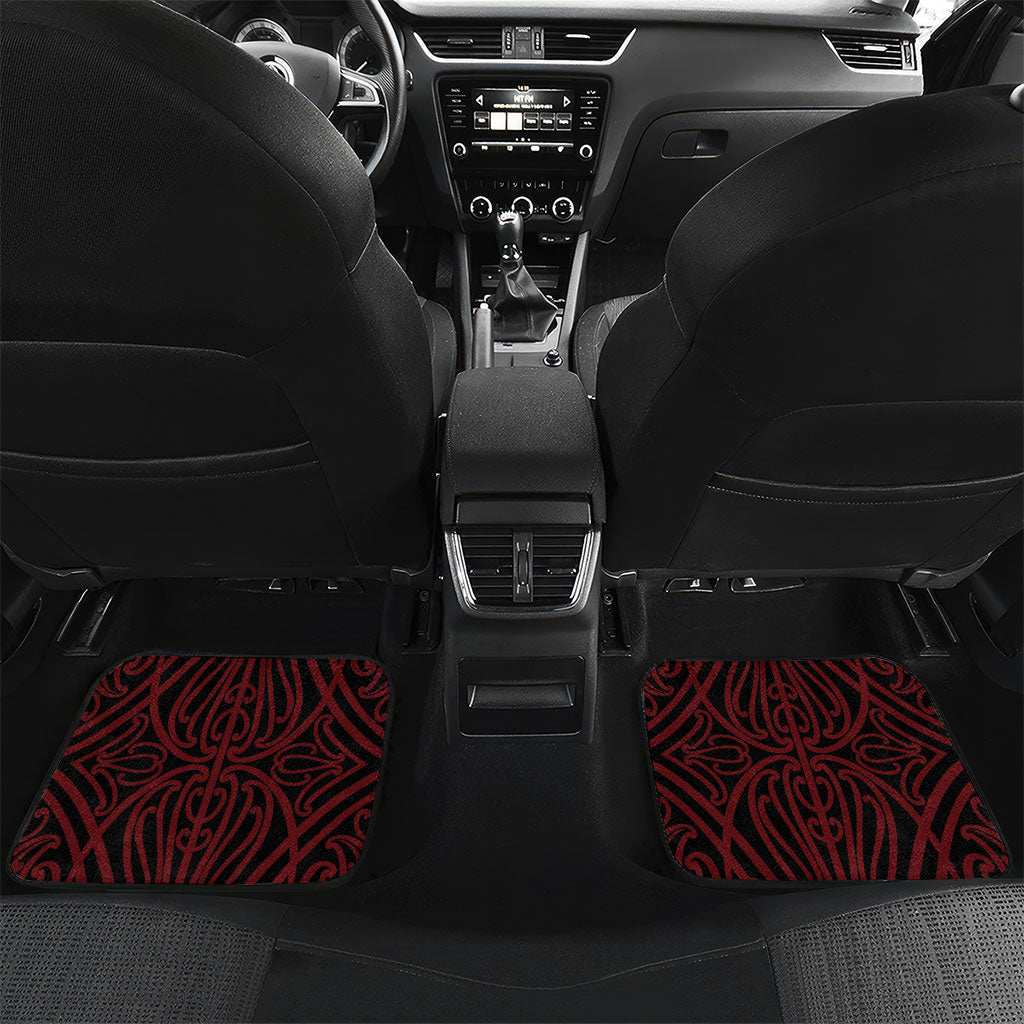 Aotearoa Kowhaiwhai Poutama Red Motif Car Mats LT9 Set 2pcs - Back Red - Polynesian Pride