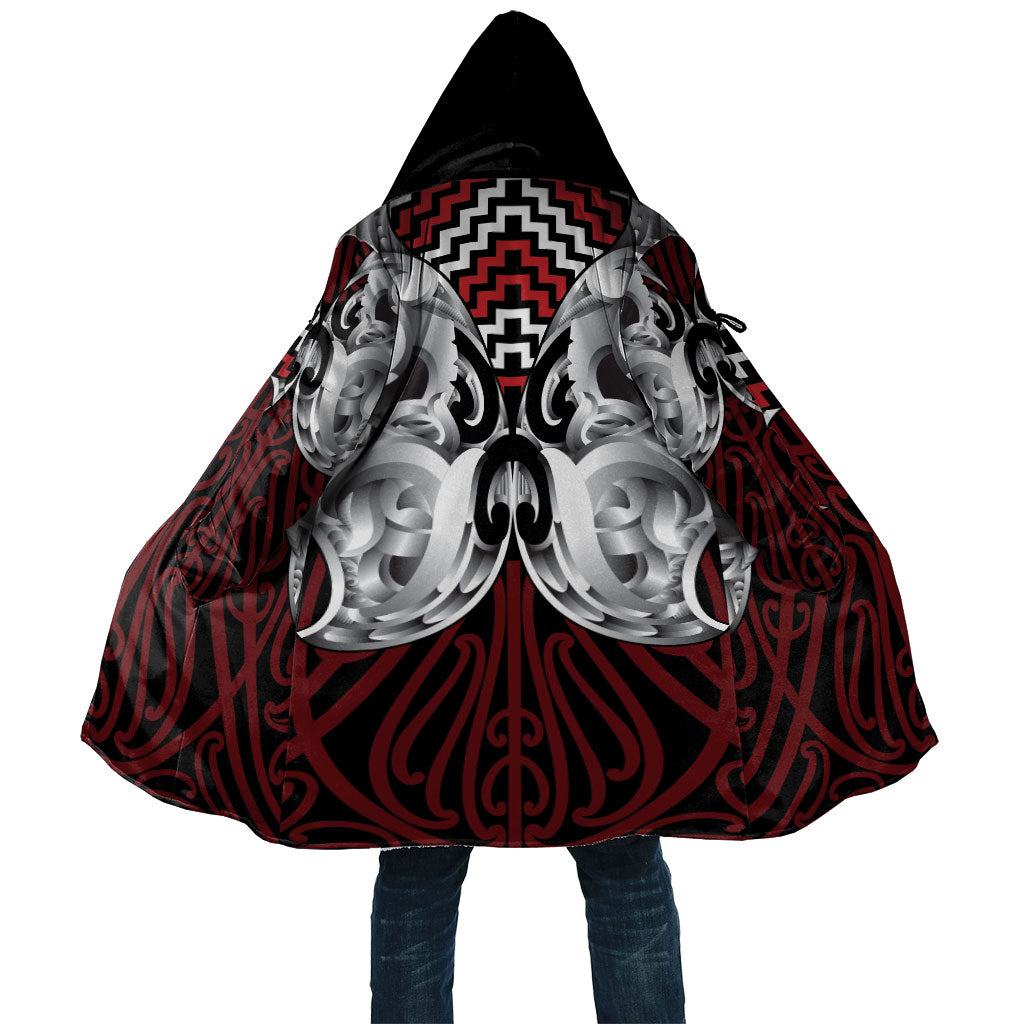 Aotearoa Kowhaiwhai Poutama Red Motif Cloak LT9 Unisex Red - Polynesian Pride