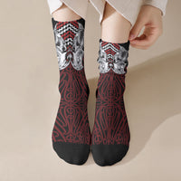 Aotearoa Kowhaiwhai Poutama Red Motif Crew Socks LT9 Crew Socks Red - Polynesian Pride