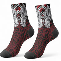 Aotearoa Kowhaiwhai Poutama Red Motif Crew Socks LT9 - Polynesian Pride