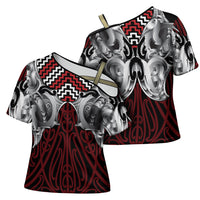 Aotearoa Kowhaiwhai Poutama Red Motif Cross Shoulder Shirt LT9 - Polynesian Pride