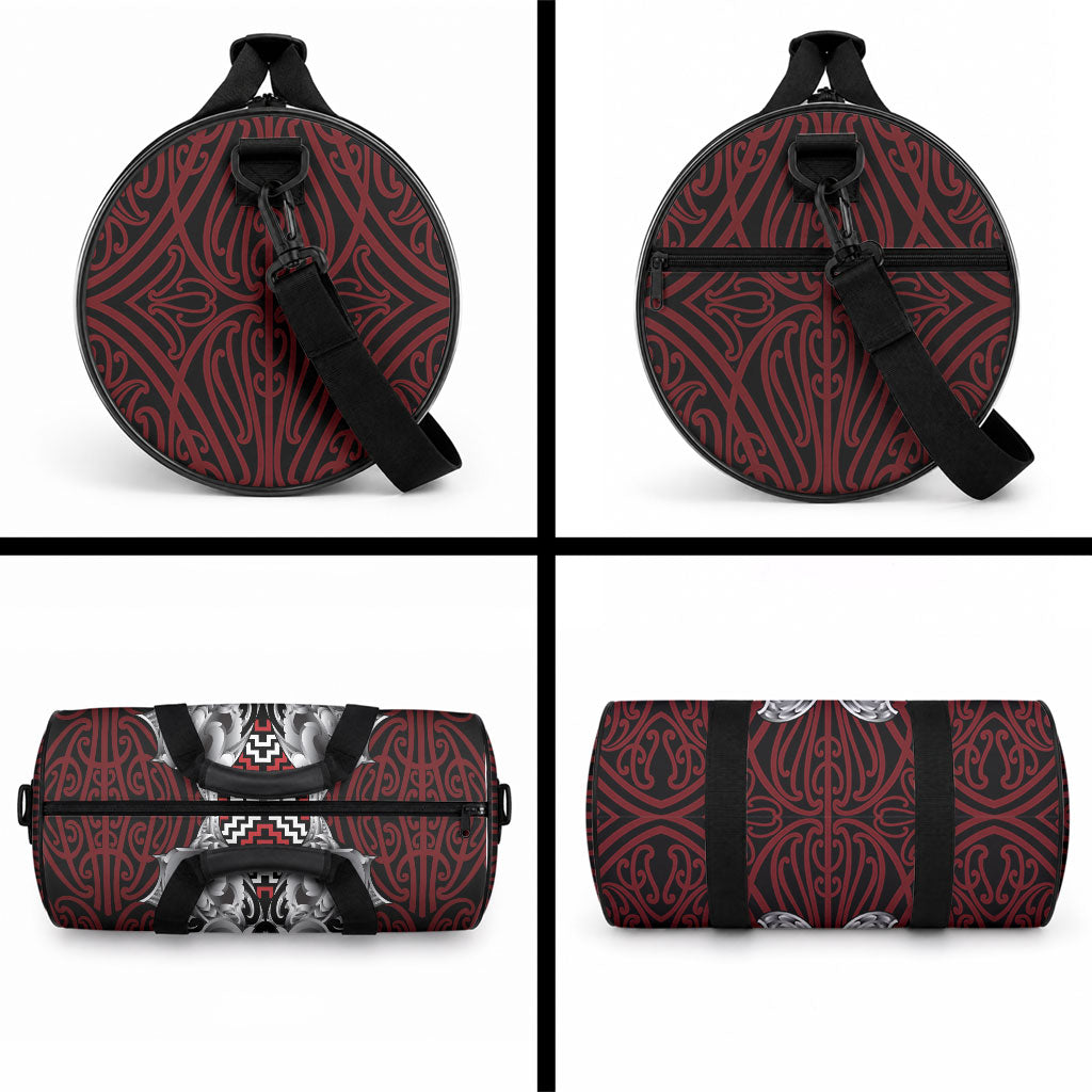 Aotearoa Kowhaiwhai Poutama Red Motif Duffle Bag LT9 - Polynesian Pride