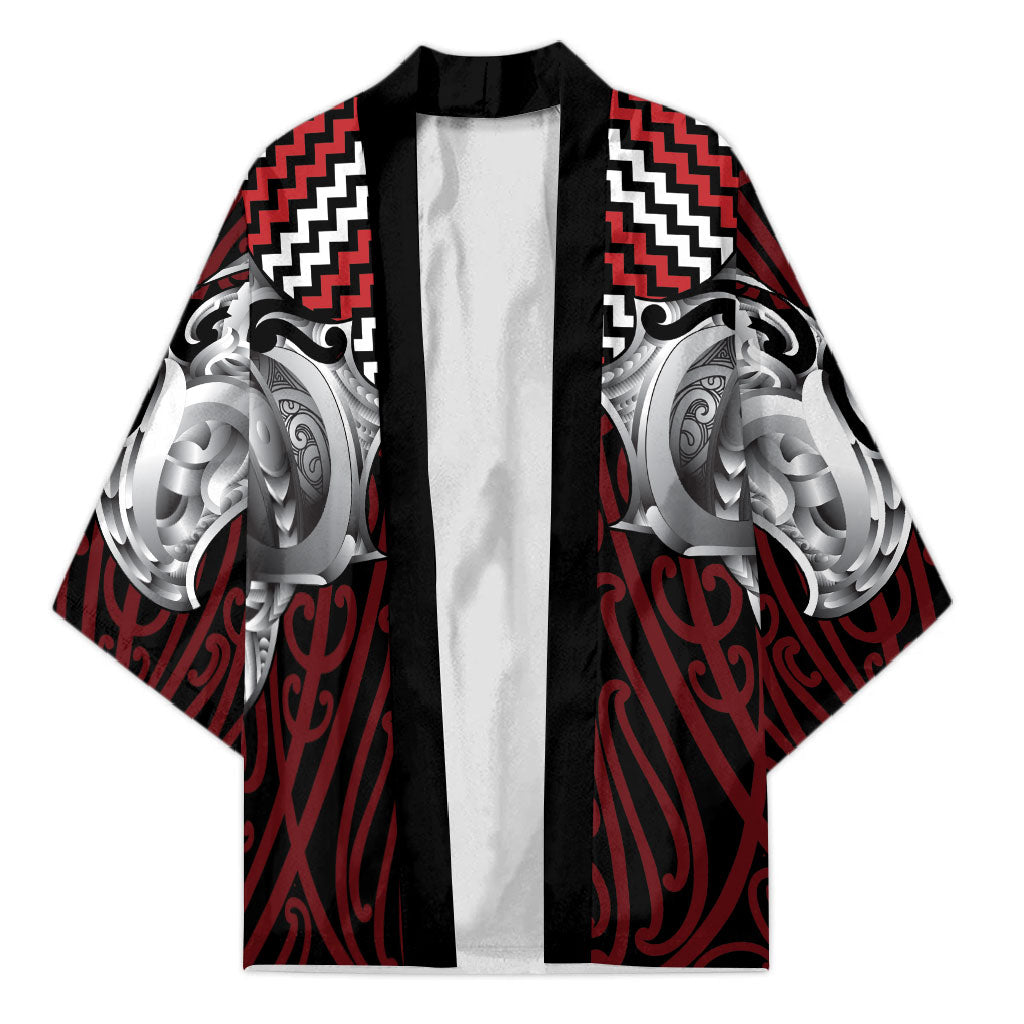 Aotearoa Kowhaiwhai Poutama Red Motif Kimono LT9 Unisex Red - Polynesian Pride