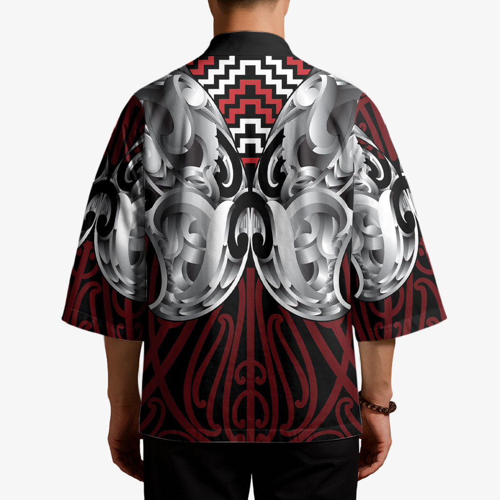 Aotearoa Kowhaiwhai Poutama Red Motif Kimono LT9 - Polynesian Pride
