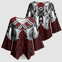 Aotearoa Kowhaiwhai Poutama Red Motif Kimono Sleeve Blouse LT9 - Polynesian Pride