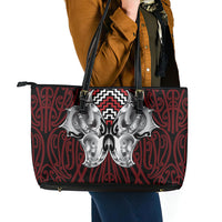 Aotearoa Kowhaiwhai Poutama Red Motif Leather Tote Bag LT9 - Polynesian Pride
