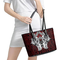 Aotearoa Kowhaiwhai Poutama Red Motif Leather Tote Bag LT9 - Polynesian Pride