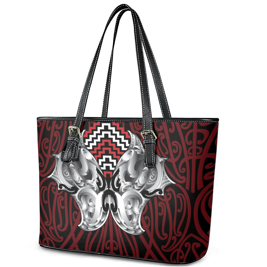 Aotearoa Kowhaiwhai Poutama Red Motif Leather Tote Bag LT9 - Polynesian Pride