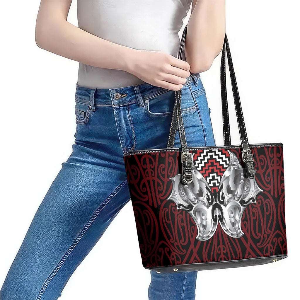 Aotearoa Kowhaiwhai Poutama Red Motif Leather Tote Bag LT9 - Polynesian Pride