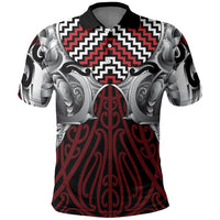 Aotearoa Kowhaiwhai Poutama Red Motif Polo Shirt LT9 Red - Polynesian Pride