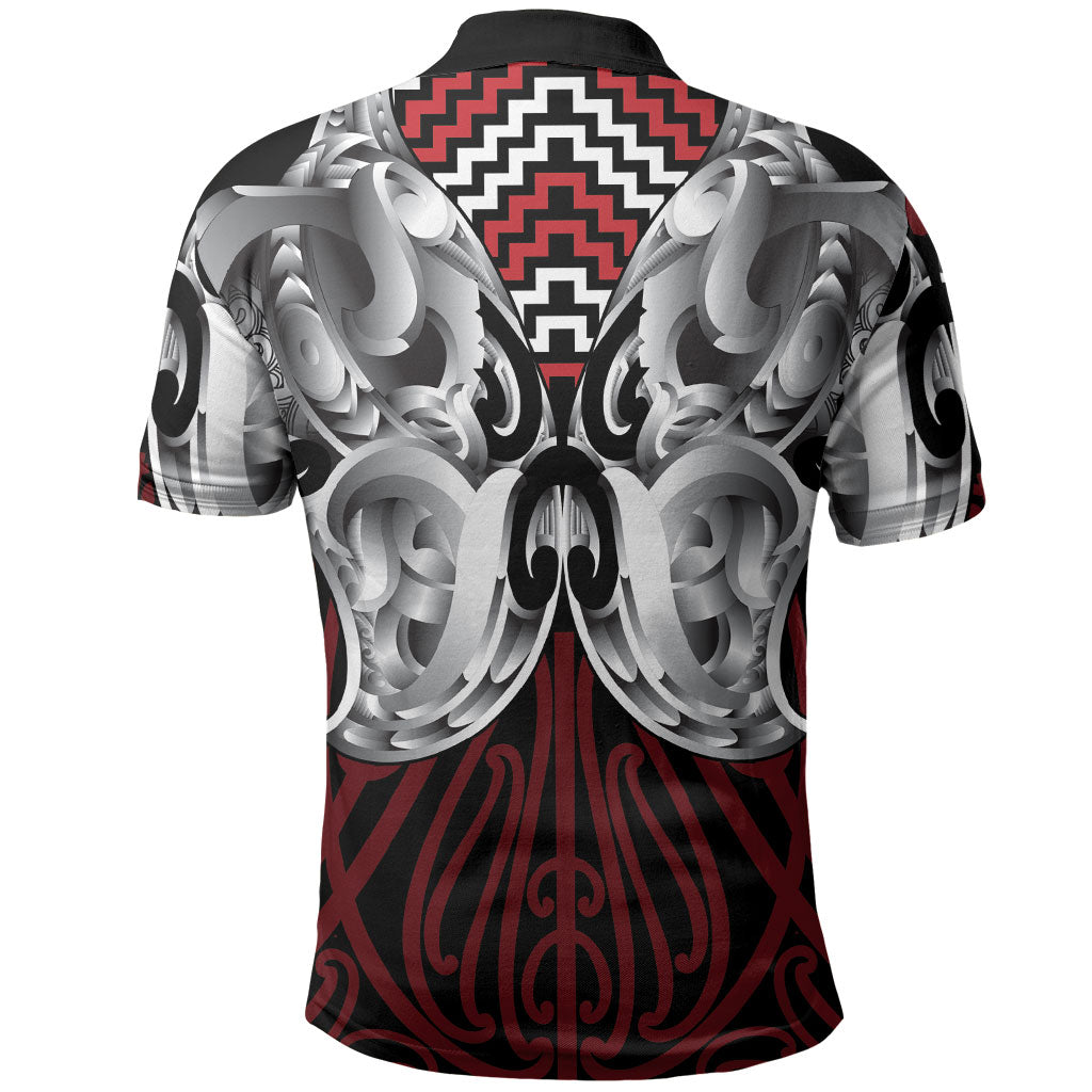 Aotearoa Kowhaiwhai Poutama Red Motif Polo Shirt LT9 - Polynesian Pride