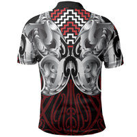 Aotearoa Kowhaiwhai Poutama Red Motif Polo Shirt LT9 - Polynesian Pride