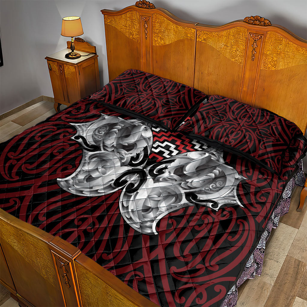 Aotearoa Kowhaiwhai Poutama Red Motif Quilt Bed Set LT9 - Polynesian Pride