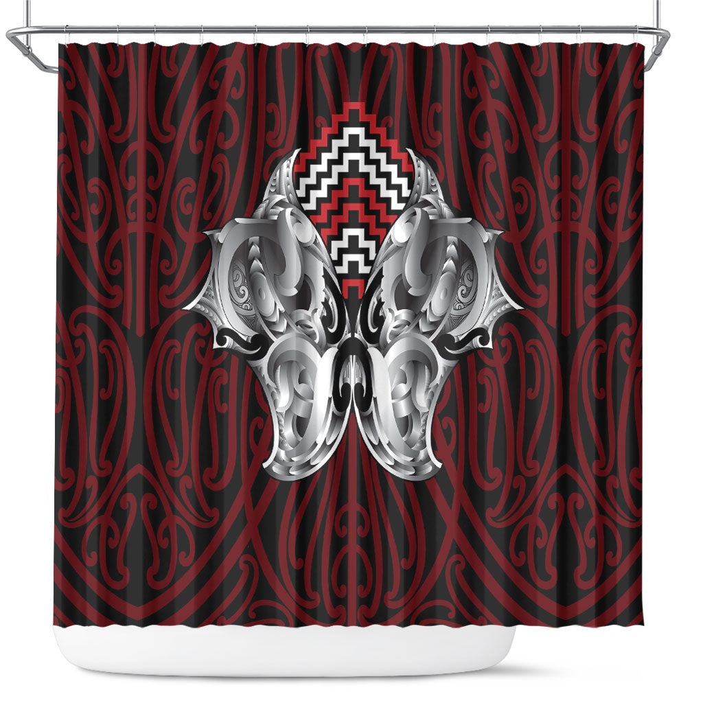 Aotearoa Kowhaiwhai Poutama Red Motif Shower Curtain LT9 Red - Polynesian Pride
