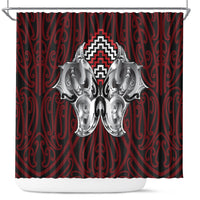 Aotearoa Kowhaiwhai Poutama Red Motif Shower Curtain LT9 Red - Polynesian Pride