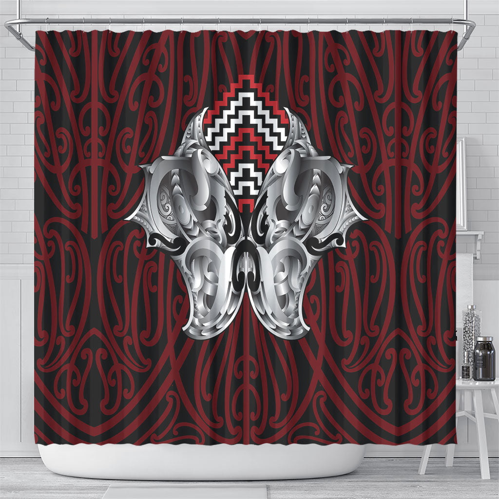 Aotearoa Kowhaiwhai Poutama Red Motif Shower Curtain LT9 - Polynesian Pride