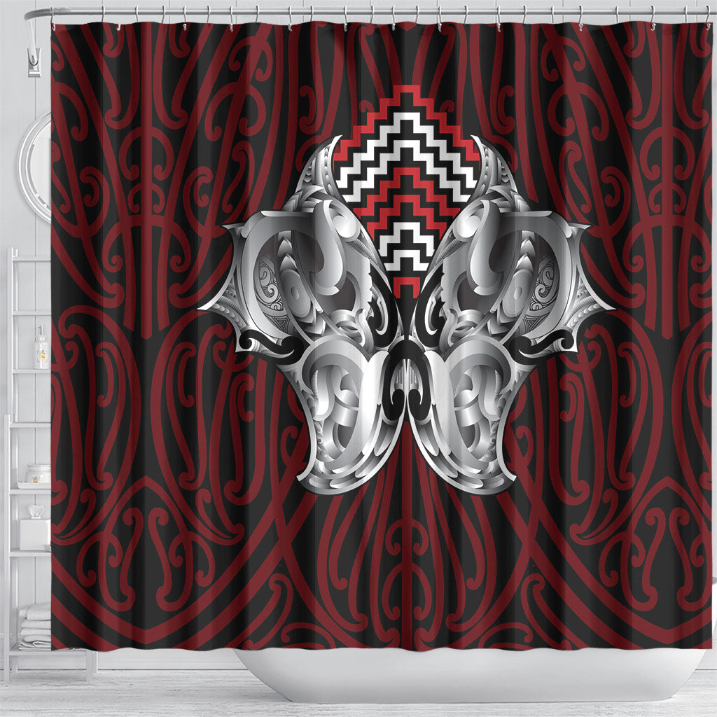 Aotearoa Kowhaiwhai Poutama Red Motif Shower Curtain LT9 - Polynesian Pride