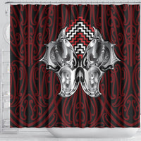 Aotearoa Kowhaiwhai Poutama Red Motif Shower Curtain LT9 - Polynesian Pride