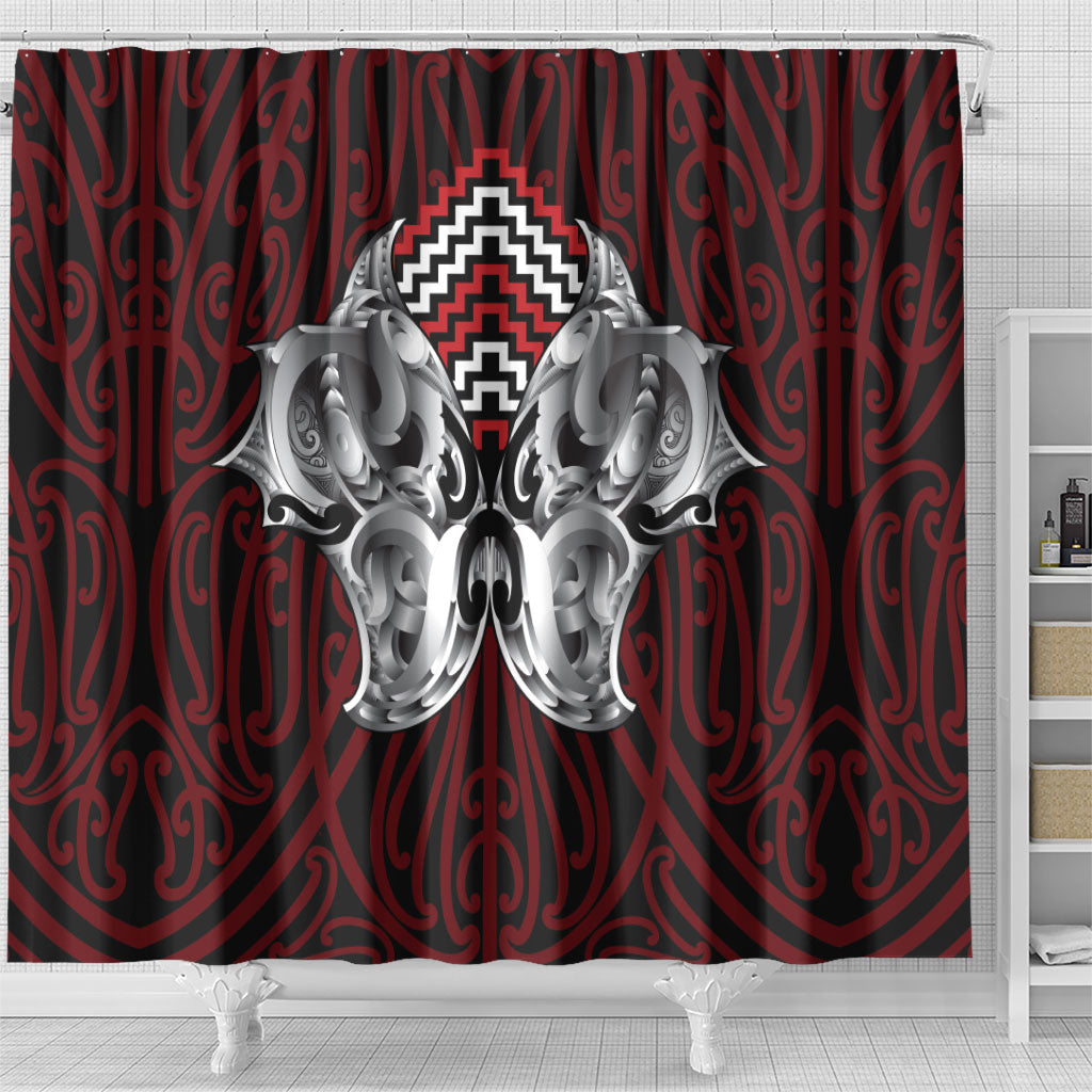 Aotearoa Kowhaiwhai Poutama Red Motif Shower Curtain LT9 - Polynesian Pride