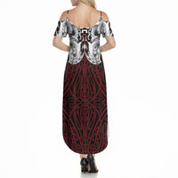 Aotearoa Kowhaiwhai Poutama Red Motif Summer Maxi Dress LT9 - Polynesian Pride