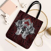 Aotearoa Kowhaiwhai Poutama Red Motif Tote Bag LT9 Black Strap One Size Red - Polynesian Pride