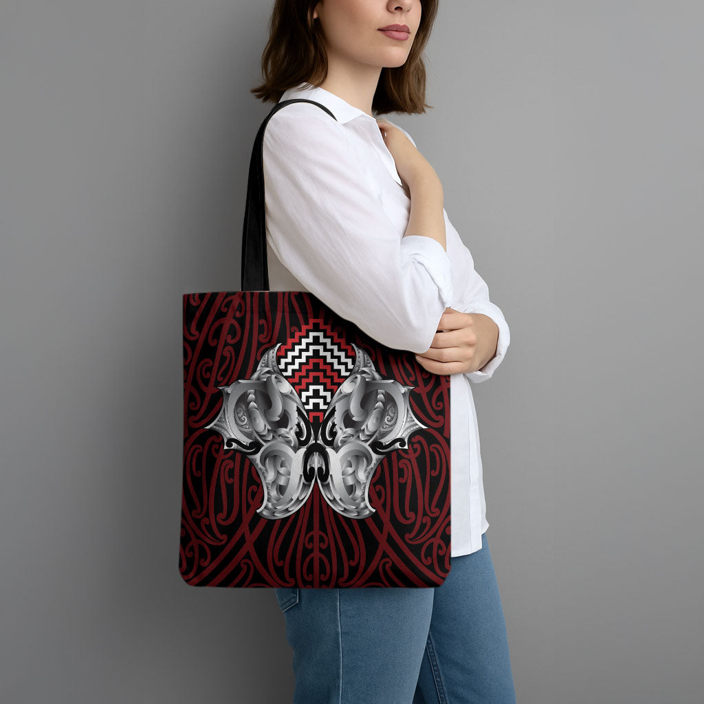 Aotearoa Kowhaiwhai Poutama Red Motif Tote Bag LT9 - Polynesian Pride