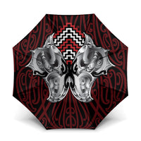 Aotearoa Kowhaiwhai Poutama Red Motif Umbrella LT9 One Size Folded 11.42 inch Opened Diameter 37.4 inch Red - Polynesian Pride