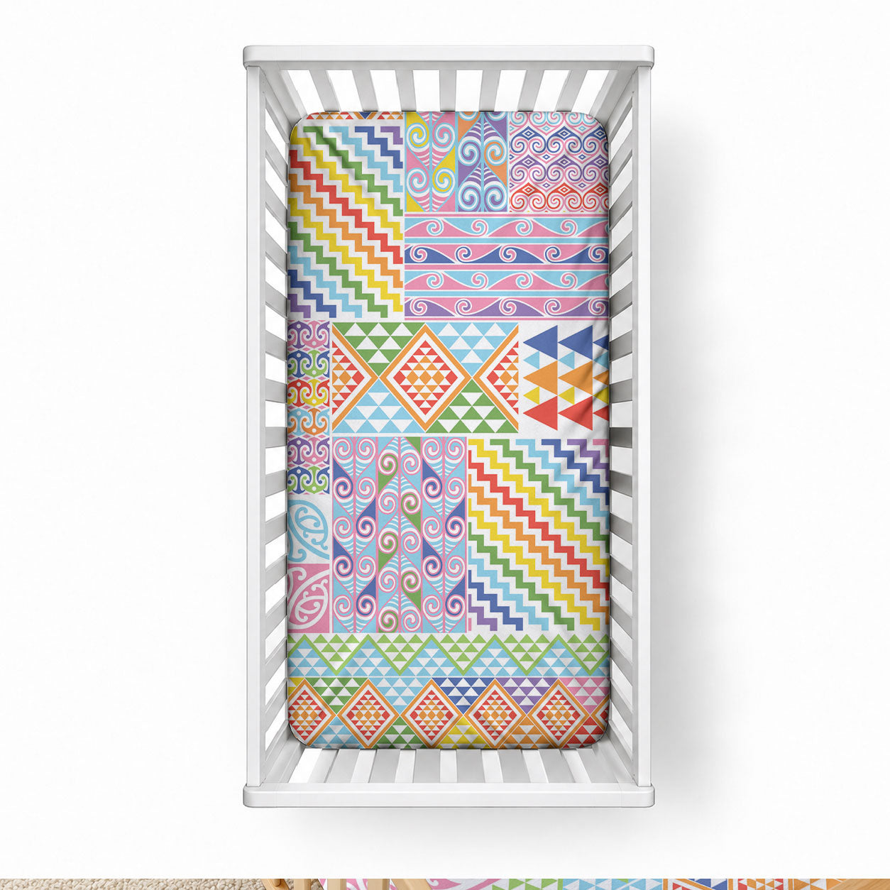 Aotearoa Kowhaiwhai Taniko Patchwork Rainbow Motifs Baby Bed Cover LT9 28 × 52 in Rainbow - Polynesian Pride