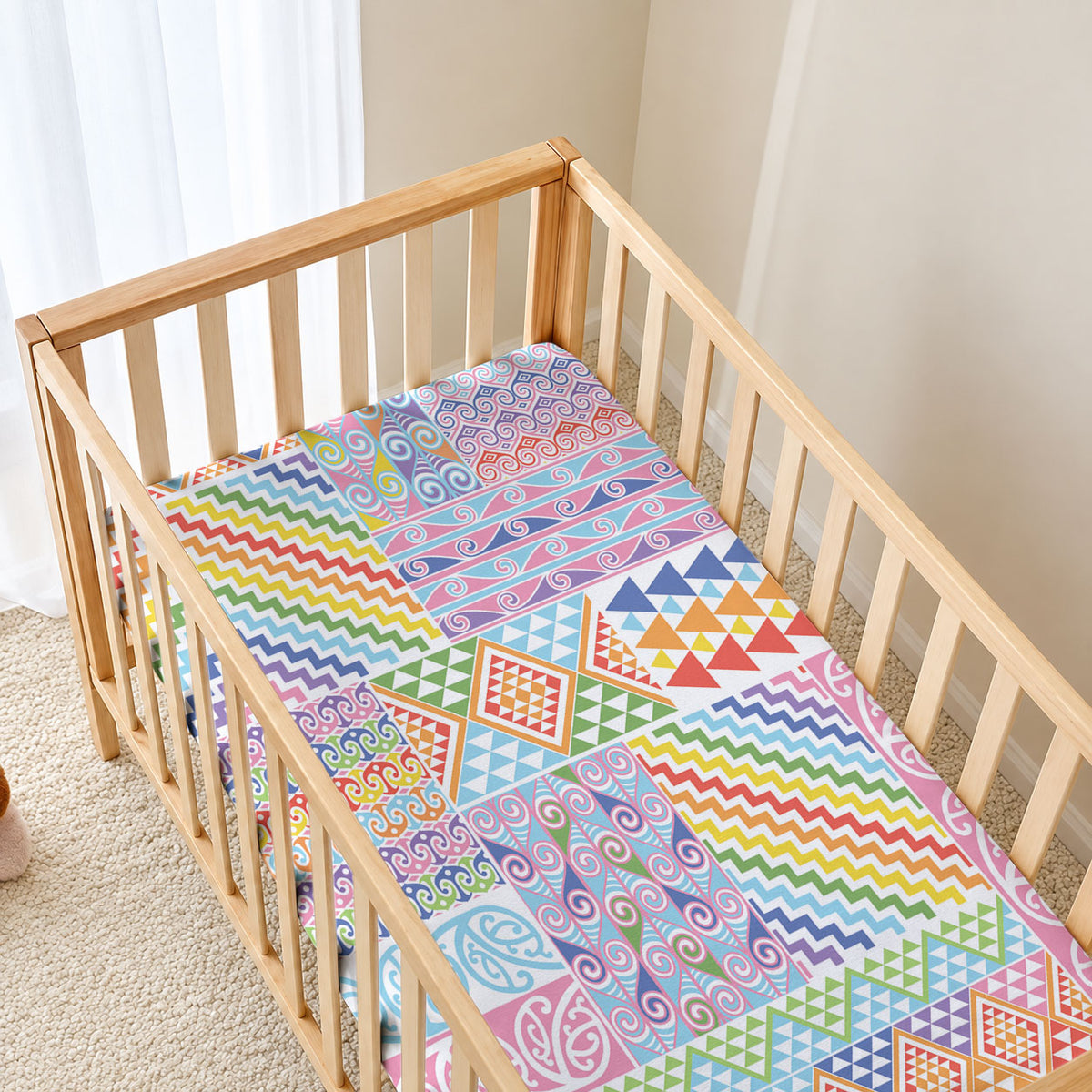 Aotearoa Kowhaiwhai Taniko Patchwork Rainbow Motifs Baby Bed Cover LT9 - Polynesian Pride
