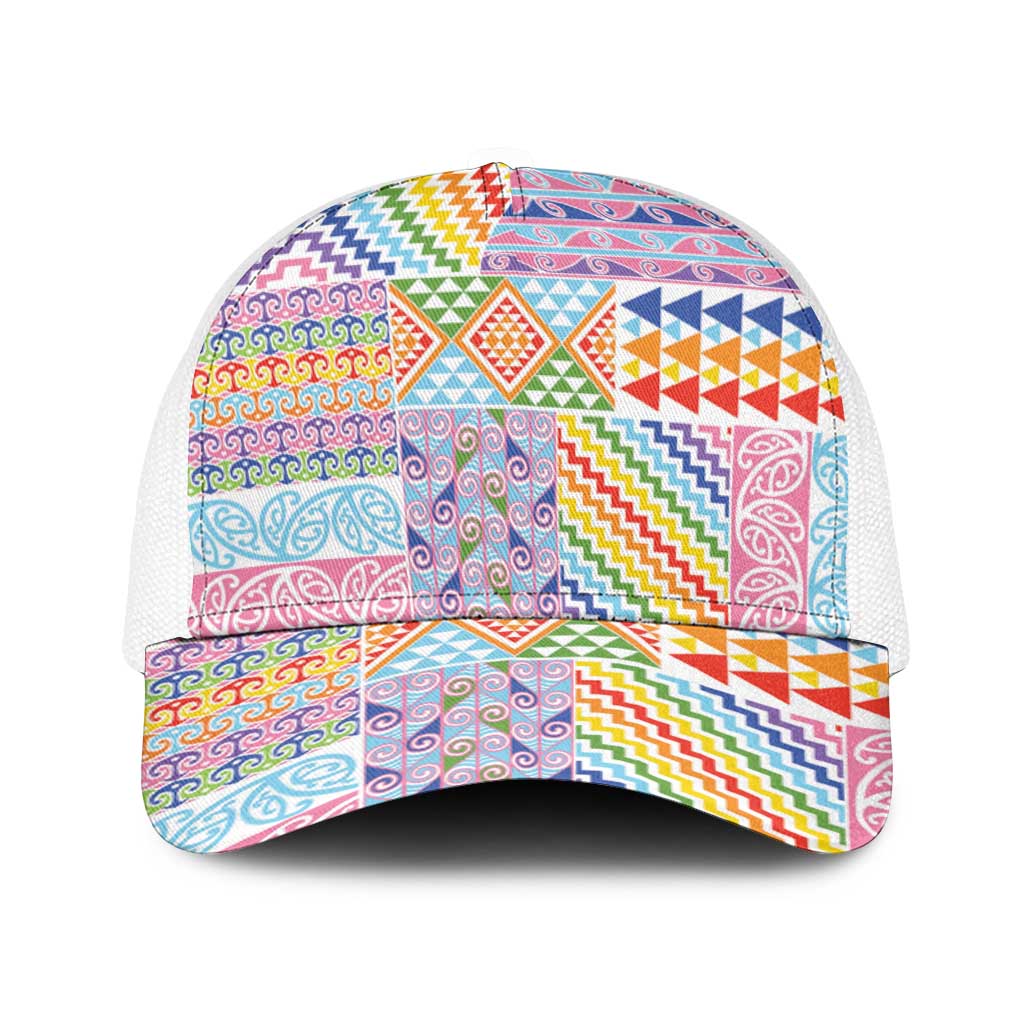 Aotearoa Kowhaiwhai Taniko Patchwork Rainbow Motifs Baseball Net Cap