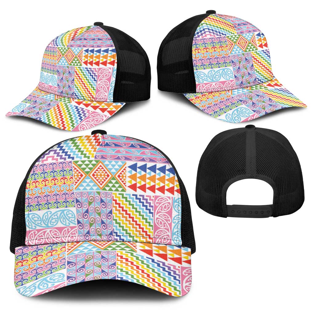 Aotearoa Kowhaiwhai Taniko Patchwork Rainbow Motifs Baseball Net Cap