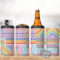 Aotearoa Kowhaiwhai Taniko Patchwork Rainbow Motifs 4 in 1 Can Cooler Tumbler LT9 - Polynesian Pride