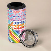 Aotearoa Kowhaiwhai Taniko Patchwork Rainbow Motifs 4 in 1 Can Cooler Tumbler LT9 - Polynesian Pride