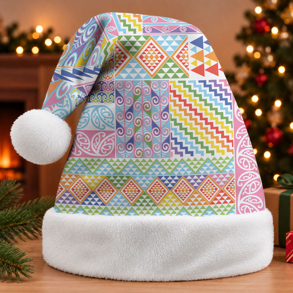Aotearoa Kowhaiwhai Taniko Patchwork Rainbow Motifs Christmas Santa Hat LT9
