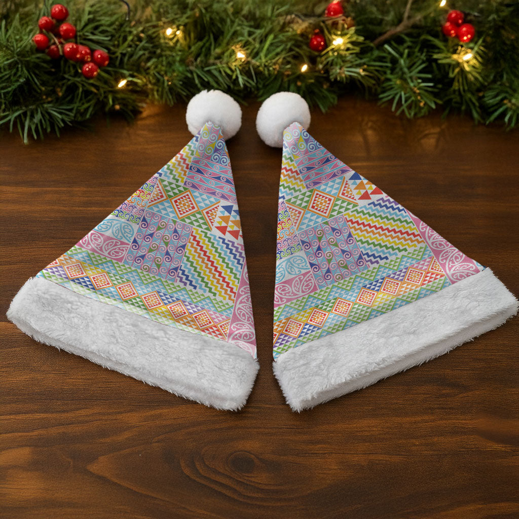 Aotearoa Kowhaiwhai Taniko Patchwork Rainbow Motifs Christmas Santa Hat LT9