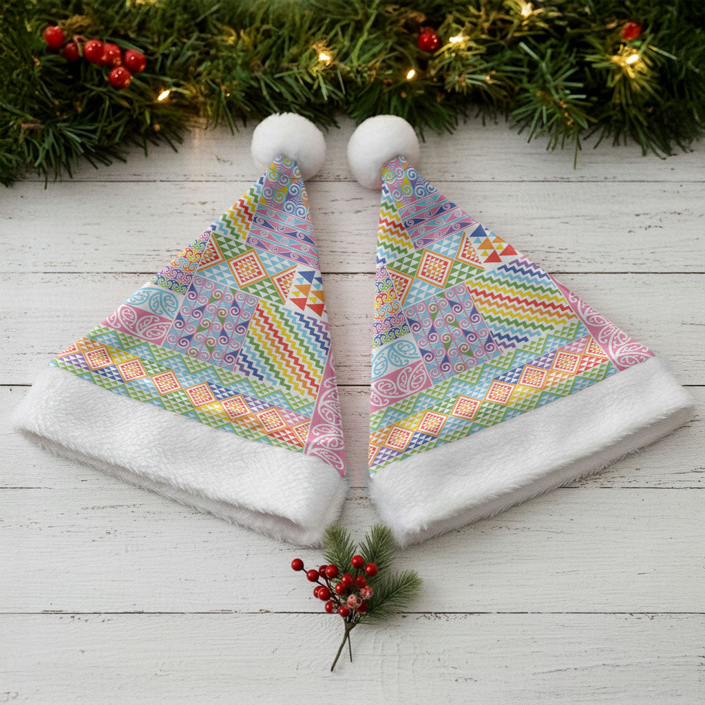 Aotearoa Kowhaiwhai Taniko Patchwork Rainbow Motifs Christmas Santa Hat LT9