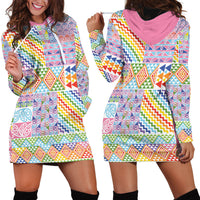 Aotearoa Kowhaiwhai Taniko Patchwork Rainbow Motifs Hoodie Dress LT9 - Polynesian Pride
