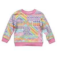Aotearoa Kowhaiwhai Taniko Patchwork Rainbow Motifs Kid Ugly Christmas Sweater LT9 Kid Rainbow - Polynesian Pride