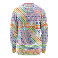 Aotearoa Kowhaiwhai Taniko Patchwork Rainbow Motifs Long Sleeve Shirt LT9 - Polynesian Pride