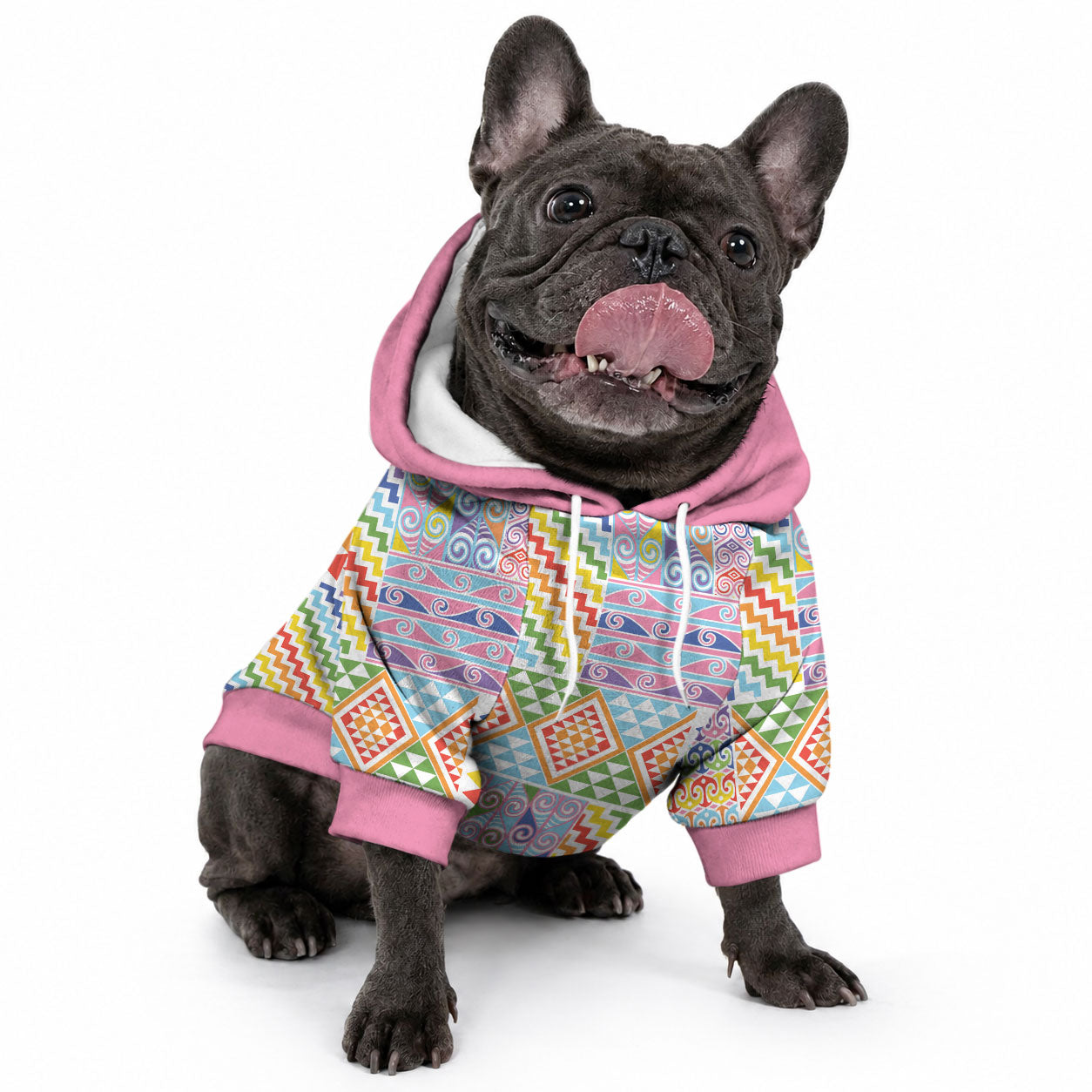 Aotearoa Kowhaiwhai Taniko Patchwork Rainbow Motifs Pet Hoodie LT9 - Polynesian Pride