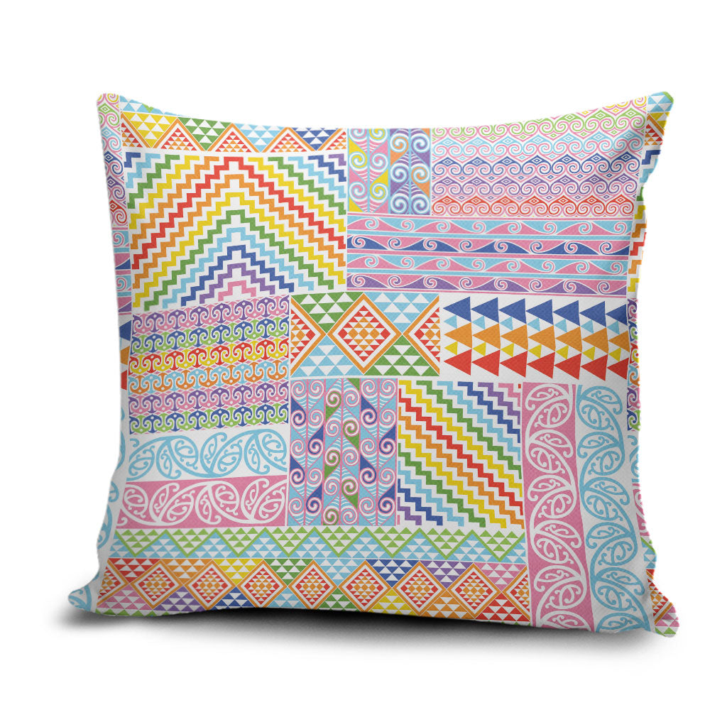 Aotearoa Kowhaiwhai Taniko Patchwork Rainbow Motifs Pillow Cover