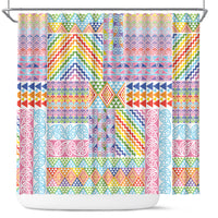 Aotearoa Kowhaiwhai Taniko Patchwork Rainbow Motifs Shower Curtain