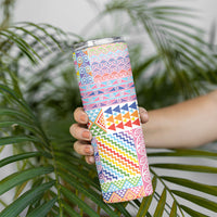 Aotearoa Kowhaiwhai Taniko Patchwork Rainbow Motifs Skinny Tumbler LT9 - Polynesian Pride