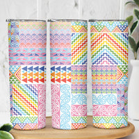 Aotearoa Kowhaiwhai Taniko Patchwork Rainbow Motifs Skinny Tumbler LT9 - Polynesian Pride