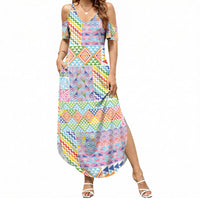 Aotearoa Kowhaiwhai Taniko Patchwork Rainbow Motifs Summer Maxi Dress LT9 Women Rainbow - Polynesian Pride