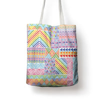 Aotearoa Kowhaiwhai Taniko Patchwork Rainbow Motifs Tote Bag