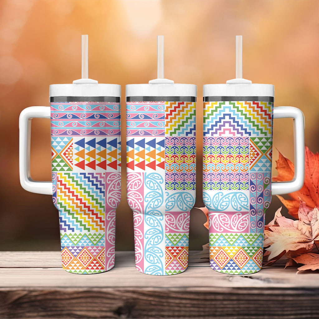 Aotearoa Kowhaiwhai Taniko Patchwork Rainbow Motifs Tumbler With Handle LT9 - Polynesian Pride
