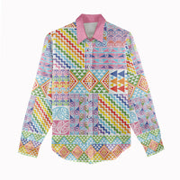 Aotearoa Kowhaiwhai Taniko Patchwork Rainbow Motifs Women Casual Shirt LT9 - Polynesian Pride