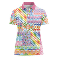 Aotearoa Kowhaiwhai Taniko Patchwork Rainbow Motifs Women Polo Shirt LT9 Female Rainbow - Polynesian Pride