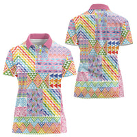 Aotearoa Kowhaiwhai Taniko Patchwork Rainbow Motifs Women Polo Shirt LT9 - Polynesian Pride
